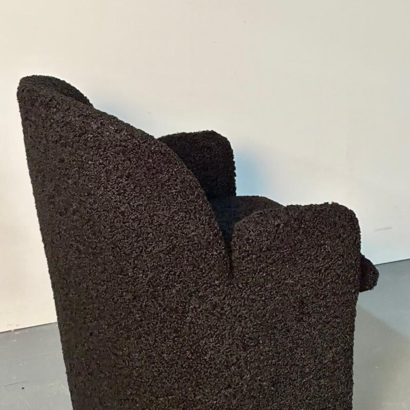 Single Mid-Century Modern Style Arm / Lounge Chair, Black Boucle, Organic Form - 6
