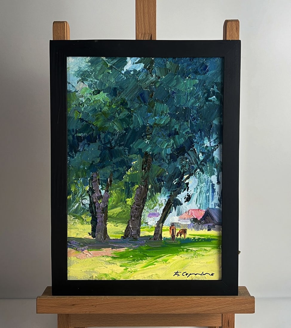 Oil painting Trees near the village Boris Serdyuk: No.AAA6024*** ABOUT THIS PAINTING **** TITLE: "Trees near the village"* ARTISTS: Serdyuk Boris Petrovich* SIZE: 30x21 cm/11.81x8.26 inches'* MEDIUM: oil, cardboard* HAND PAINTED: Original painting fro