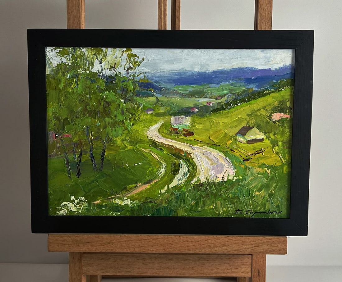 Oil painting A wavy road in the mountains Boris Serdyuk: No.AAA6033*** ABOUT THIS PAINTING **** TITLE: "A wavy road in the mountains"* ARTISTS: Serdyuk Boris Petrovich* SIZE: 21x30 cm/8.26x11.81 inches'* MEDIUM: oil, cardboard* HAND PAINTED: Original painti
