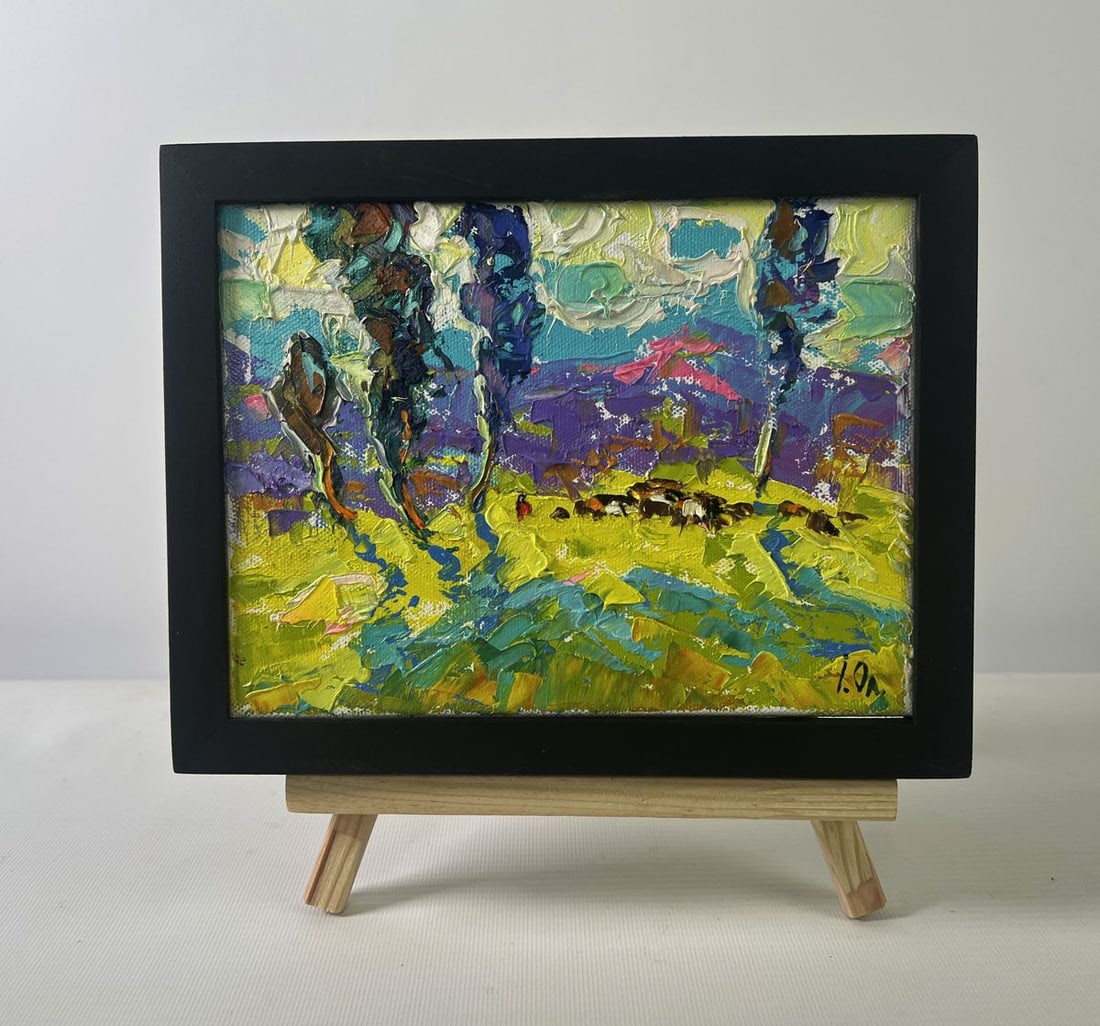 Oil painting Poplars above the path in fog Oleksiy Ivanyuk: No.AAA5341The Oil painting on Canvas titled "Poplars above the path in fog" invites the viewer into a fantastical landscape, where impressionistic strokes and vibrant colors blend to evoke a dreamlike