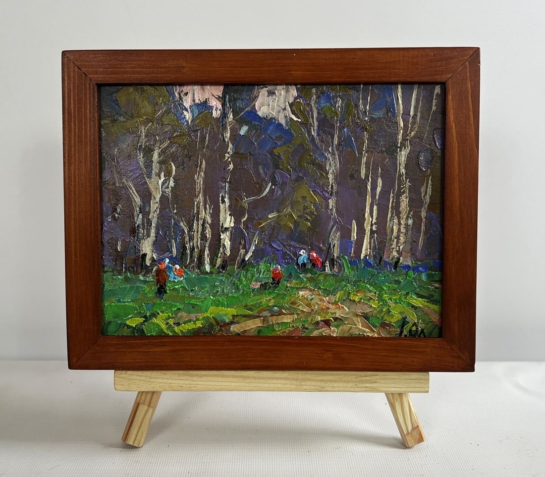 Oil painting Blooming spring Alex Kalenyuk: No.AAA4710The oil painting on cardboard titled "Blooming Spring" is an expressive and richly textured representation of the transition from the cold embrace of winter to the vibrant renewal of spring.