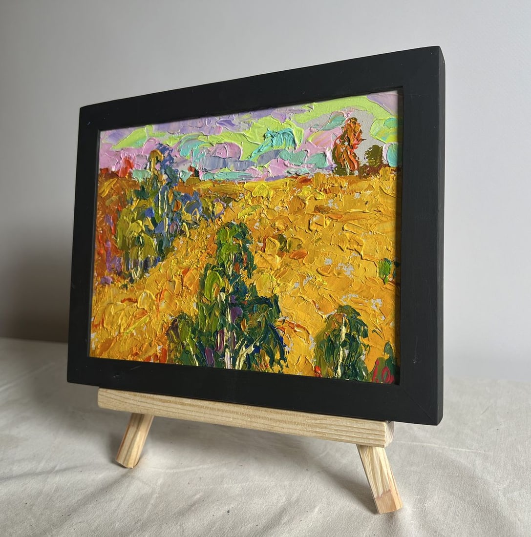 Oil painting Golden field among trees Alex Kalenyuk - 2
