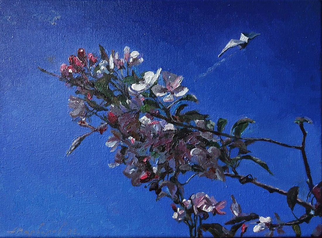 Oil painting May 2022 Varvarov Anatoly Viktorovich: No.Varv 182 *** ABOUT THIS PAINTING *** * TITLE: "May 2022" * ARTISTS: Varvarov Anatoly Viktorovich * SIZE: 25x35 cm/9.84x13.77 inches' * MEDIUM: oil, canvas * HAND PAINTED: Original painting from our