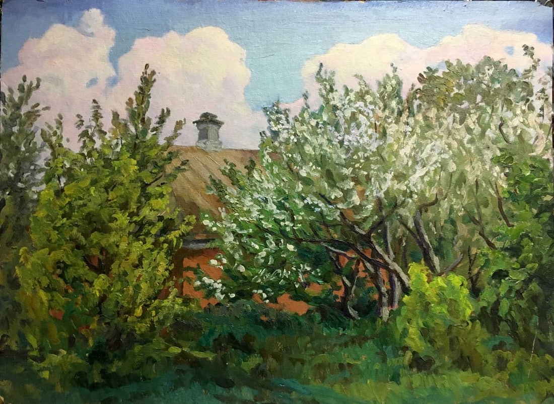 Oil painting summer landscape A. Cherkas: No.347 * TITLE: "Summer landscape" * ARTISTS: A. Cherkas * SIZE: 50x66 cm/19,68x25,98 inches' * MEDIUM: oil, cardboard * HAND PAINTED: Original painting from our collection * CONDITION: we tried to