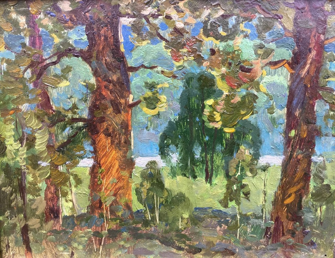 Oil painting forest landscape Aleksandrochkin Yuri Mikhailovich: No.389 *** ABOUT THIS PAINTING *** * TITLE: "Forest landscape" * ARTISTS: Aleksandrochkin Yuri Mikhailovich * SIZE: 21x26 cm/8.26x10.23 inches' * MEDIUM: oil, canvas * HAND PAINTED: Original painting