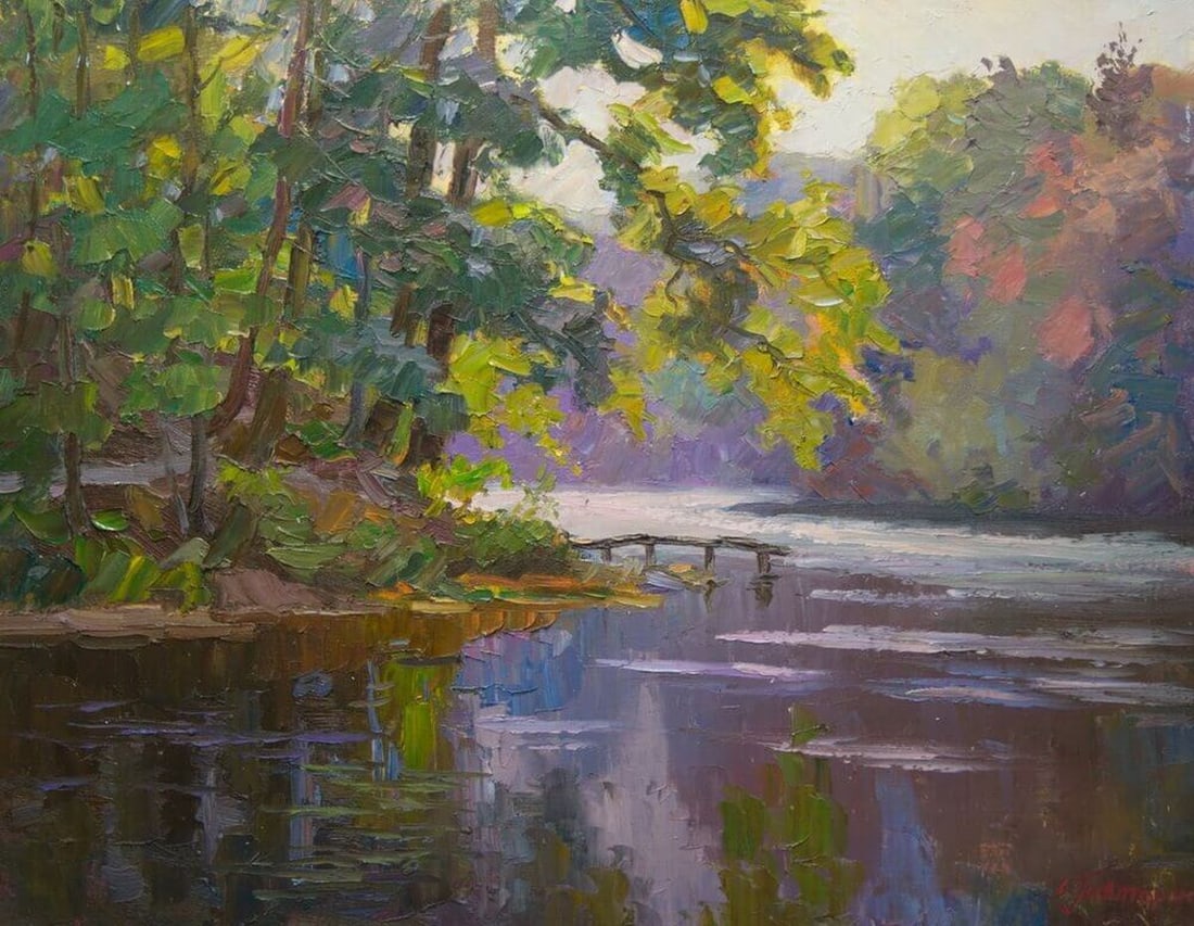 Oil painting Forest river S. Dirtorak: No.Pivt 22 *** ABOUT THIS PAINTING *** * TITLE: "Forest river" * ARTISTS: S. Dirtorak * SIZE: 65x55 cm/25.6x21.6 inches' * MEDIUM: oil, canvas * HAND PAINTED: Original painting from our collection We 