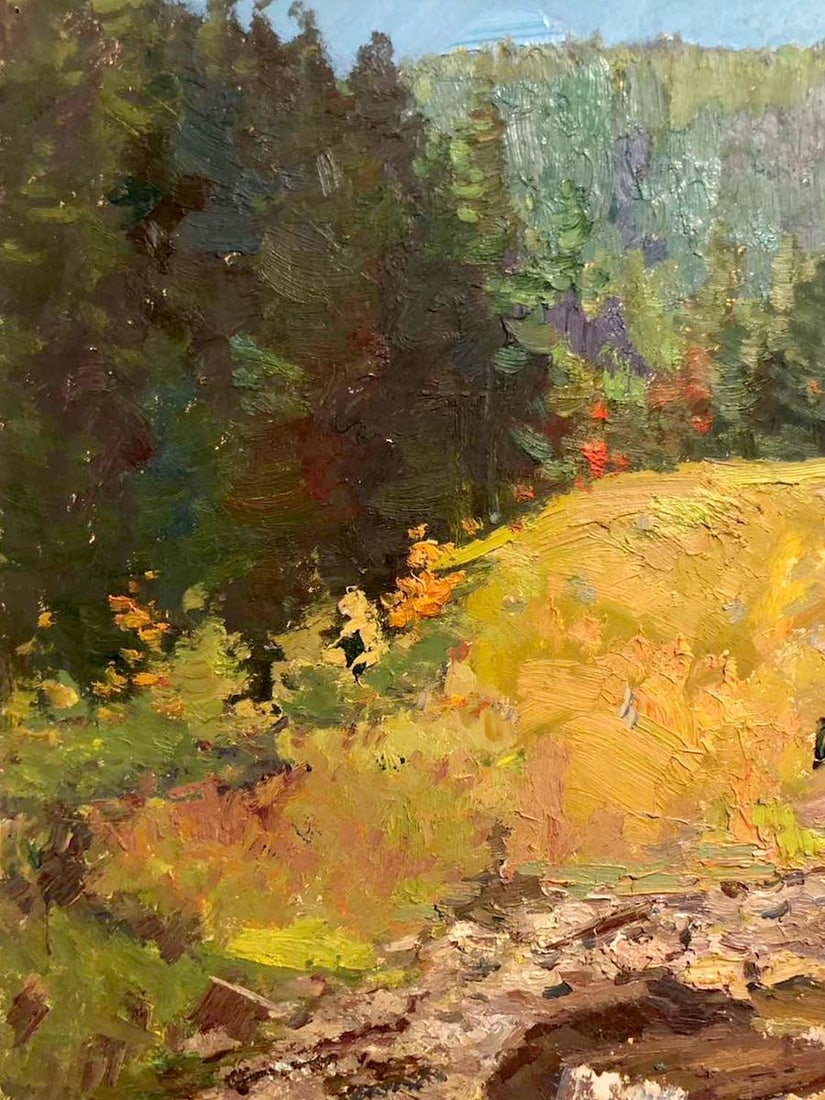 Oil painting Evening landscape Sevastyanov Viktor Grigorievich: No.GS 285 *** ABOUT THIS PAINTING *** * TITLE: "Evening landscape" * ARTISTS: Sevastyanov Viktor Grigorievich * SIZE: 34.5x26 cm/13.58x10.23 inches' * MEDIUM: oil, cardboard * HAND PAINTED: Original p