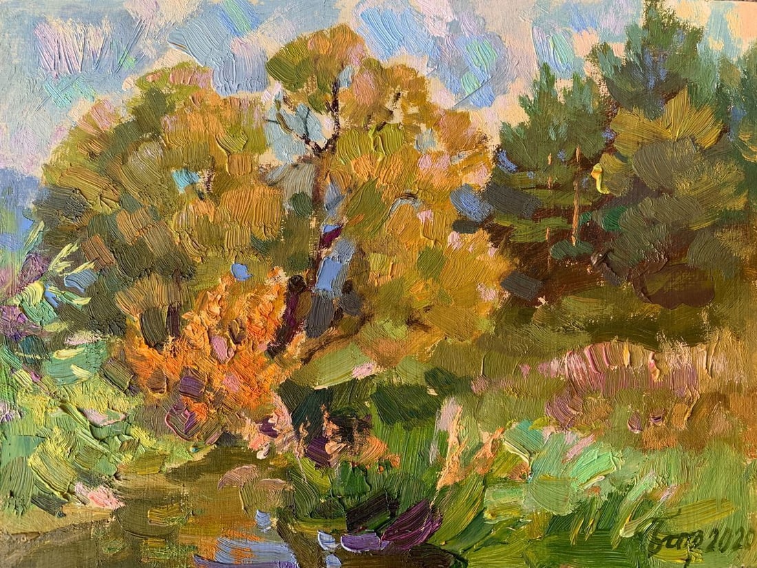 Oil painting Sunny day Batrakov Vladimir Grigorievich: No.AAA2002 This oil painting, "Sunny Day," is a gorgeous piece that will bring the beauty of nature into your home. The clearing in the forest is incredibly peaceful, with flowers and bushes adding po