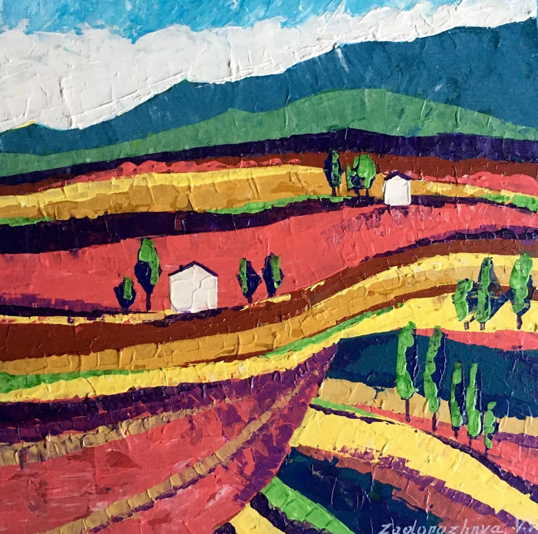 Oil painting Sunny day Zadorozhnya V. V.: No.AAA2543 *** ABOUT THIS PAINTING *** * TITLE: "Sunny day" * ARTISTS: Zadorozhnya V. V. * SIZE: 20x20 cm/7.87x7.87 inches' * MEDIUM: oil, cardboard * HAND PAINTED: Original painting from our collecti
