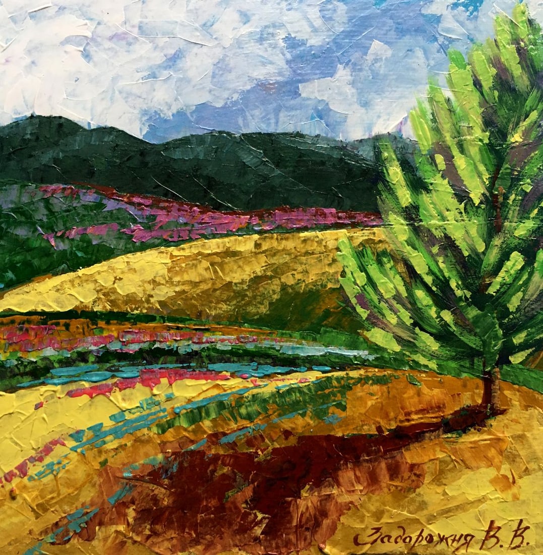 Oil painting Blooming tree Zadorozhnya V. V.: No.AAA2592 *** ABOUT THIS PAINTING *** * TITLE: "Blooming tree" * ARTISTS: Zadorozhnya V. V. * SIZE: 20x20 cm/7.87x7.87 inches' * MEDIUM: oil, cardboard * HAND PAINTED: Original painting from our