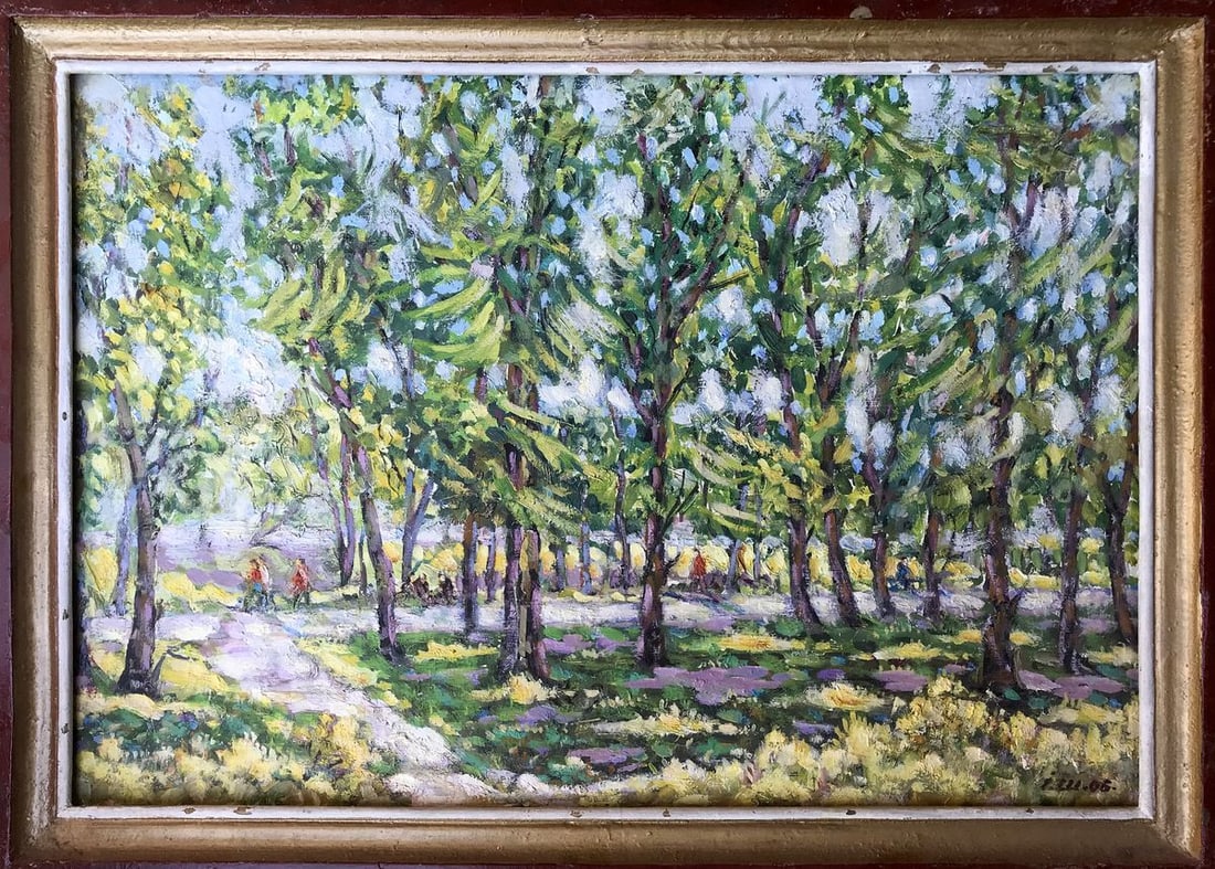 Oil painting Sumy Park Shapoval Ivan Leontyevich: No.AAA2999"Sumy Park" is an exquisite oil painting that captures the serene beauty of a landscape. The artwork presents a mesmerizing forest park scene that transports the viewer into a world of tranq
