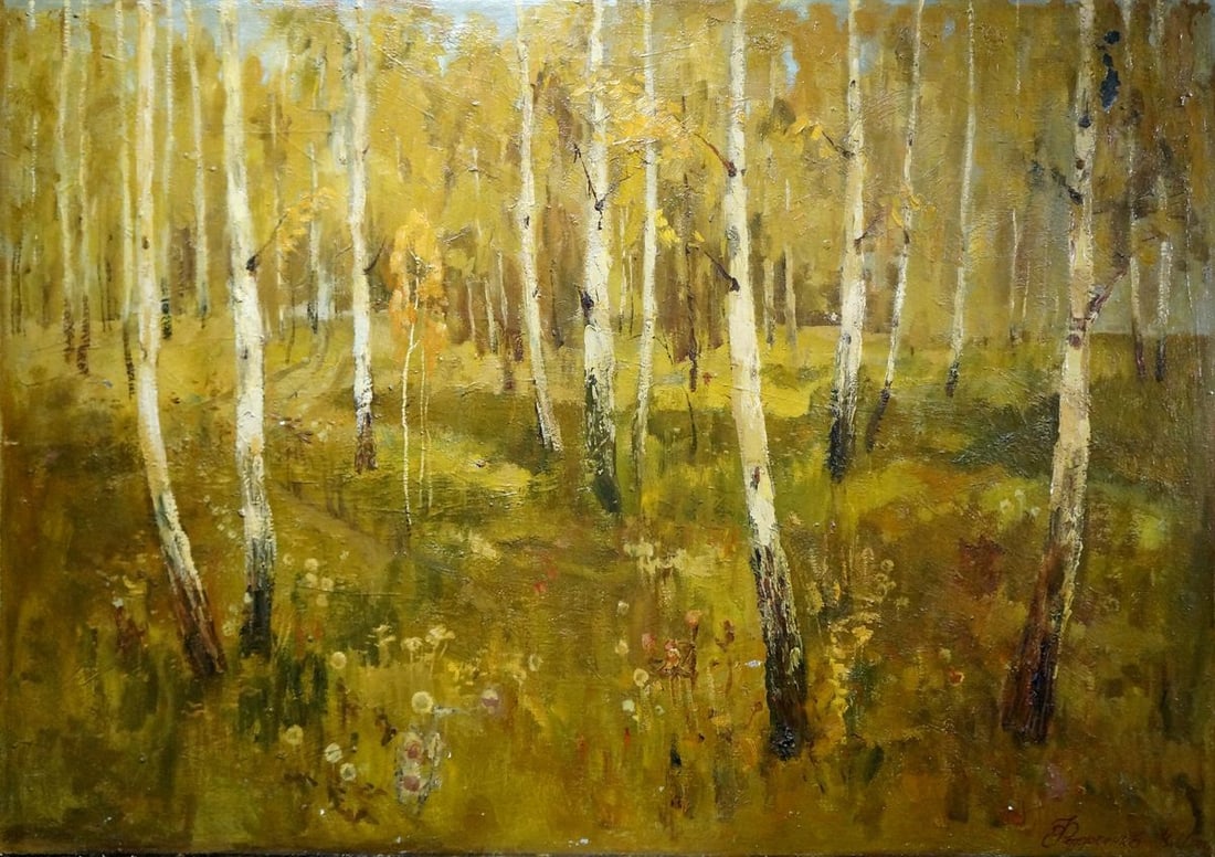 Oil painting Birch forest Fedorchenko Vladimir Ivanovich: No.Verns 926 *** ABOUT THIS PAINTING *** * TITLE: "Birch forest" * ARTISTS: Fedorchenko Vladimir Ivanovich * SIZE: 125x85 cm/49.21x33.46 inches' * MEDIUM: oil, canvas * HAND PAINTED: Original painting
