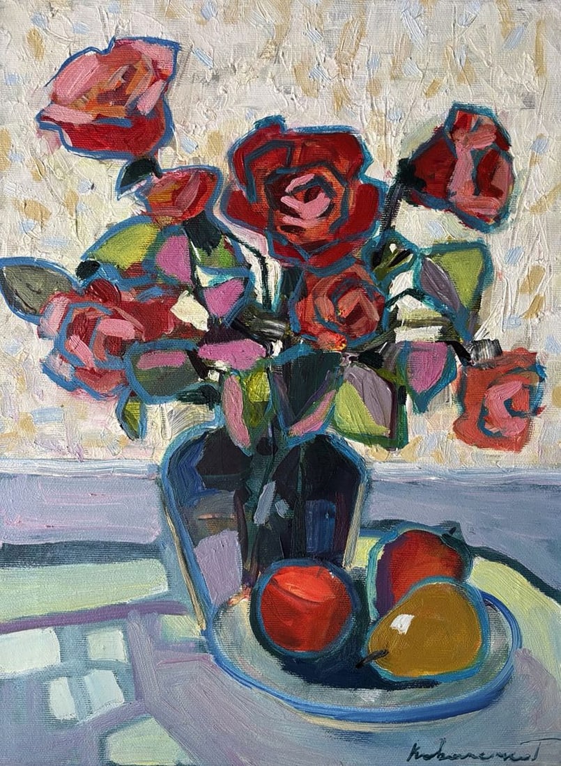 Oil painting Roses and Fruits Ivan Kovalenko (1 of 5)