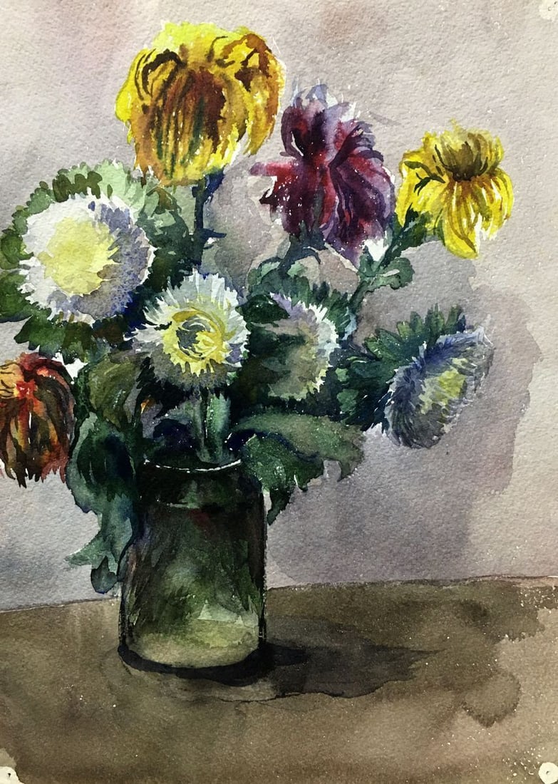 Watercolor painting Flowers in a vase Palazhchenko Irina: No.1087 *** ABOUT THIS PAINTING *** * TITLE: "Flowers in a vase" * ARTISTS: Palazhchenko Irina * SIZE: 38x28 cm/14.96x11.02 inches' * MEDIUM: watercolor, paper * HAND PAINTED: Original painting from