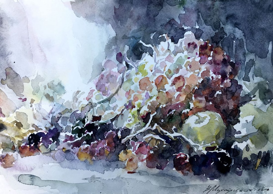 Watercolor painting Grapes on the table Viktor Mikhailichenko (1 of 7)