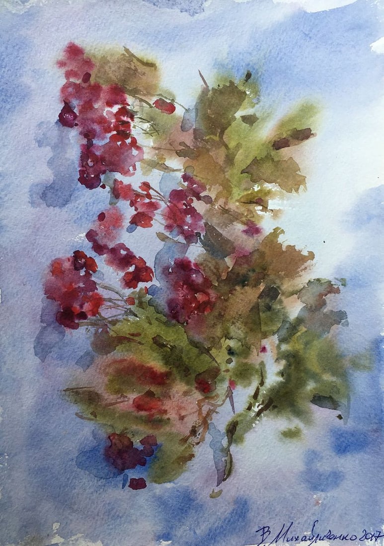 Watercolor painting Rowan Viktor Mikhailichenko: No.1372 *** ABOUT THIS PAINTING *** * TITLE: "Rowan" * ARTISTS: Viktor Mikhailichenko * SIZE: 30.5?21.5 cm/12.00?8.46 inches' * MEDIUM: watercolor, paper * HAND PAINTED: Original painting from our col