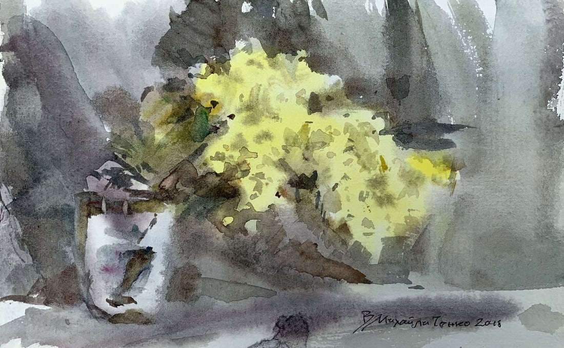 Watercolor painting Yellow flowers Viktor Mikhailichenko: No.1378 *** ABOUT THIS PAINTING *** * TITLE: "Yellow flowers" * ARTISTS: Viktor Mikhailichenko * SIZE: 13?20.5 cm/5.11?8.07 inches' * MEDIUM: watercolor, paper * HAND PAINTED: Original painting from