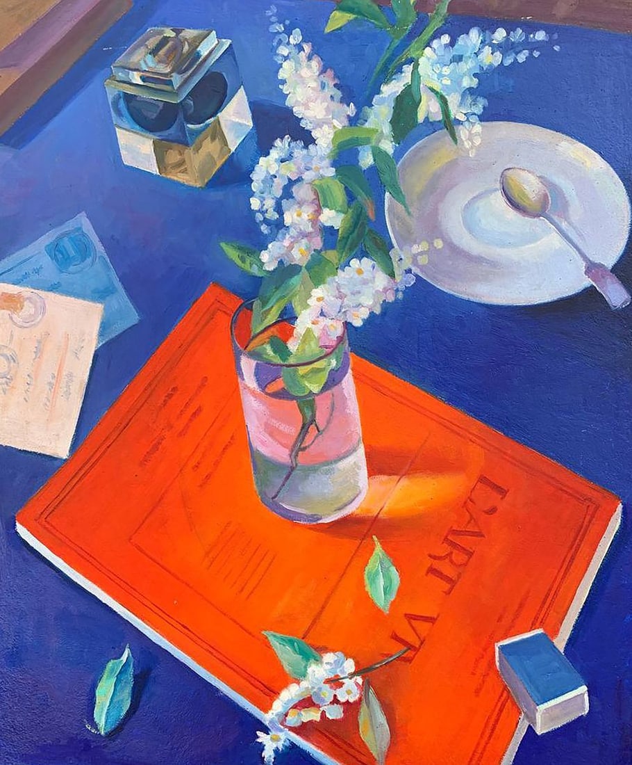 Oil painting Still life on a red folder Petrovsky K.: No.1627 *** ABOUT THIS PAINTING *** * TITLE: "Still life on a red folder" * ARTISTS: Petrovsky K. * SIZE: 45x54 cm/17.71x21.25 inches' * MEDIUM: oil, cardboard * HAND PAINTED: Original painting from