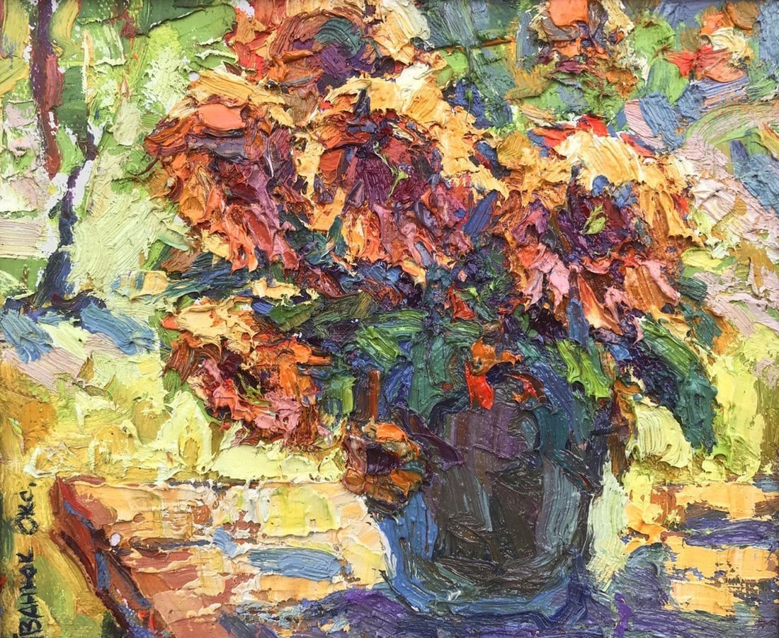 Oil painting Sunflowers Kalenyuk Oksana: No.Kalen 806 *** ABOUT THIS PAINTING *** * TITLE: "Sunflowers" * ARTISTS: Kalenyuk Oksana * SIZE: 30x25 cm/11.81x9.84 inches' * MEDIUM: oil, canvas * HAND PAINTED: Original painting from our collectio