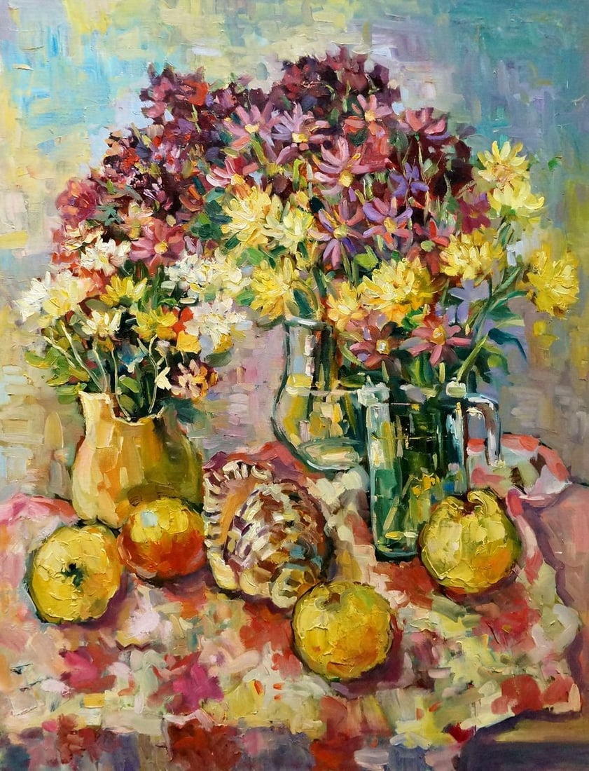 Oil painting Still life with quince Kramarenko Irina Pavlovna: No.Verns 960 *** ABOUT THIS PAINTING *** * TITLE: "Still life with quince" * ARTISTS: Kramarenko Irina Pavlovna * SIZE: 80x60 cm/31.49x23.62 inches' * MEDIUM: oil, canvas * HAND PAINTED: Original pain