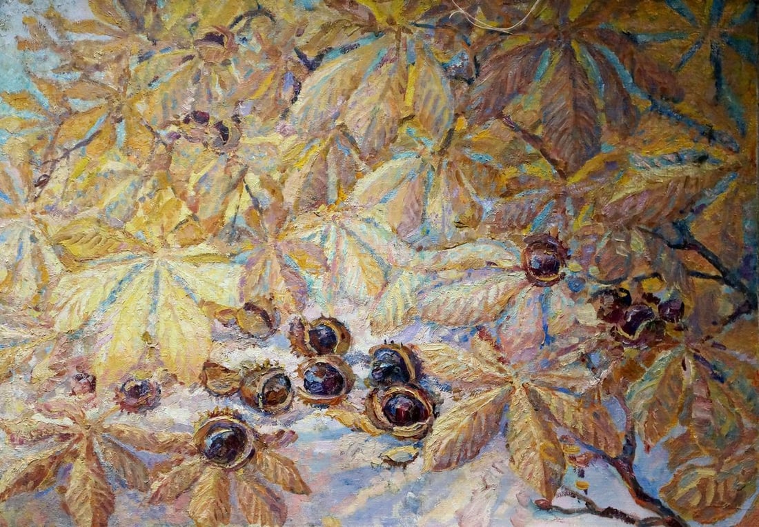 Oil painting Chestnuts Titarenko Maria Anatolyevna: No.Verns 1259 *** ABOUT THIS PAINTING *** * TITLE: "Chestnuts" * ARTISTS: Titarenko Maria Anatolyevna * SIZE: 60x85 cm/23.62x33.46 inches' * MEDIUM: oil, canvas * HAND PAINTED: Original painting from 