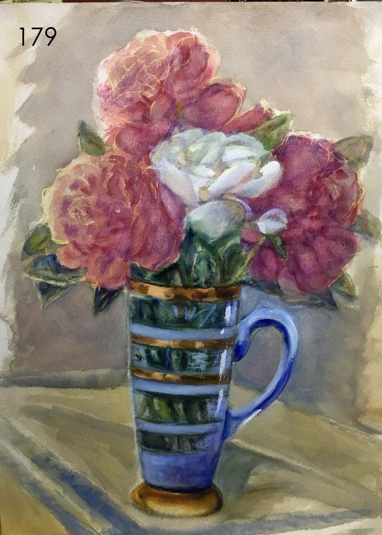 Morning still life with flowers watercolor painting: No.179