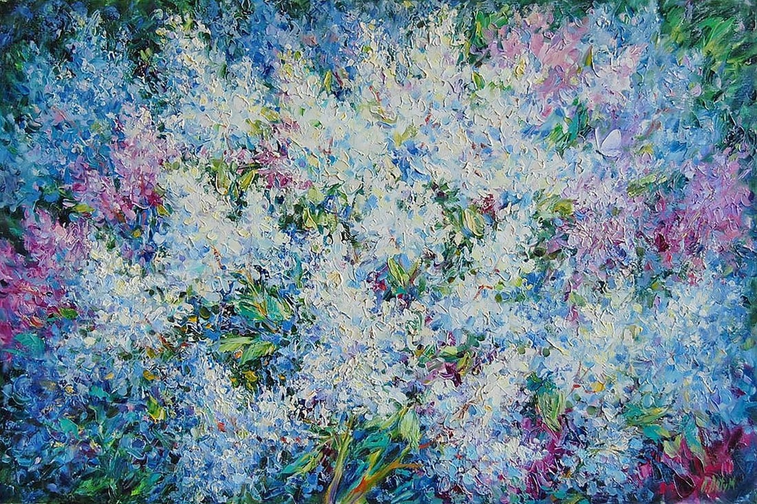 Oil painting Lilac bushes in the garden Kotmin Olga: No.Kotmin 93*** ABOUT THIS PAINTING **** TITLE: "Lilac bushes in the garden"* ARTISTS: Kotmin Olga* SIZE: 60x90 cm/23.62x35.43 inches' * MEDIUM: oil, canvas* HAND PAINTED: Original painting from our c