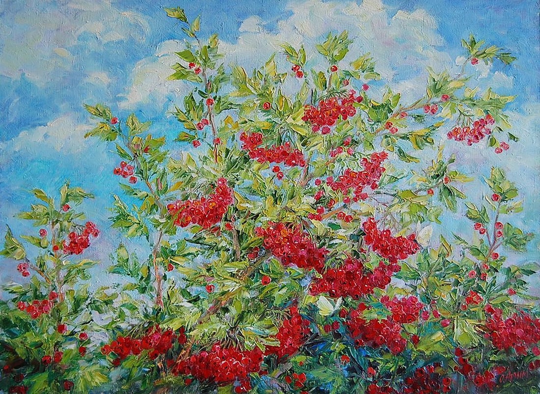 Oil painting Red viburnum Kotmin Olga: No.Kotmin 114*** ABOUT THIS PAINTING **** TITLE: "Red viburnum"* ARTISTS: Kotmin Olga* SIZE: 75x100 cm/29.52x39.37 inches' * MEDIUM: oil, canvas* HAND PAINTED: Original painting from our collection* C