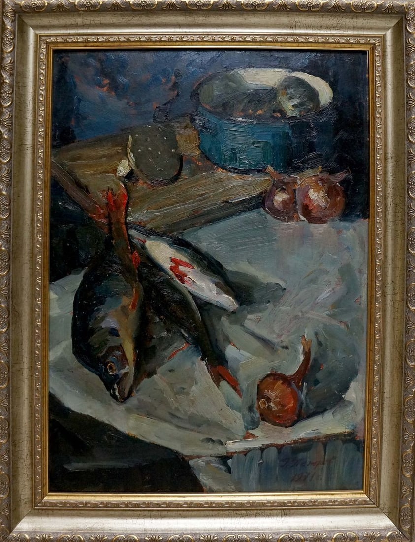 Oil painting Perch Petrov George Petrovich: No.Vern 1528 *** ABOUT THIS PAINTING *** * TITLE: "Perch" * ARTISTS: Petrov George Petrovich * SIZE: 69x49 cm/27.16x19.29 inches', frame SIZE: 84x65 cm/33.07x25.59 inches' * MEDIUM: oil, cardboard *