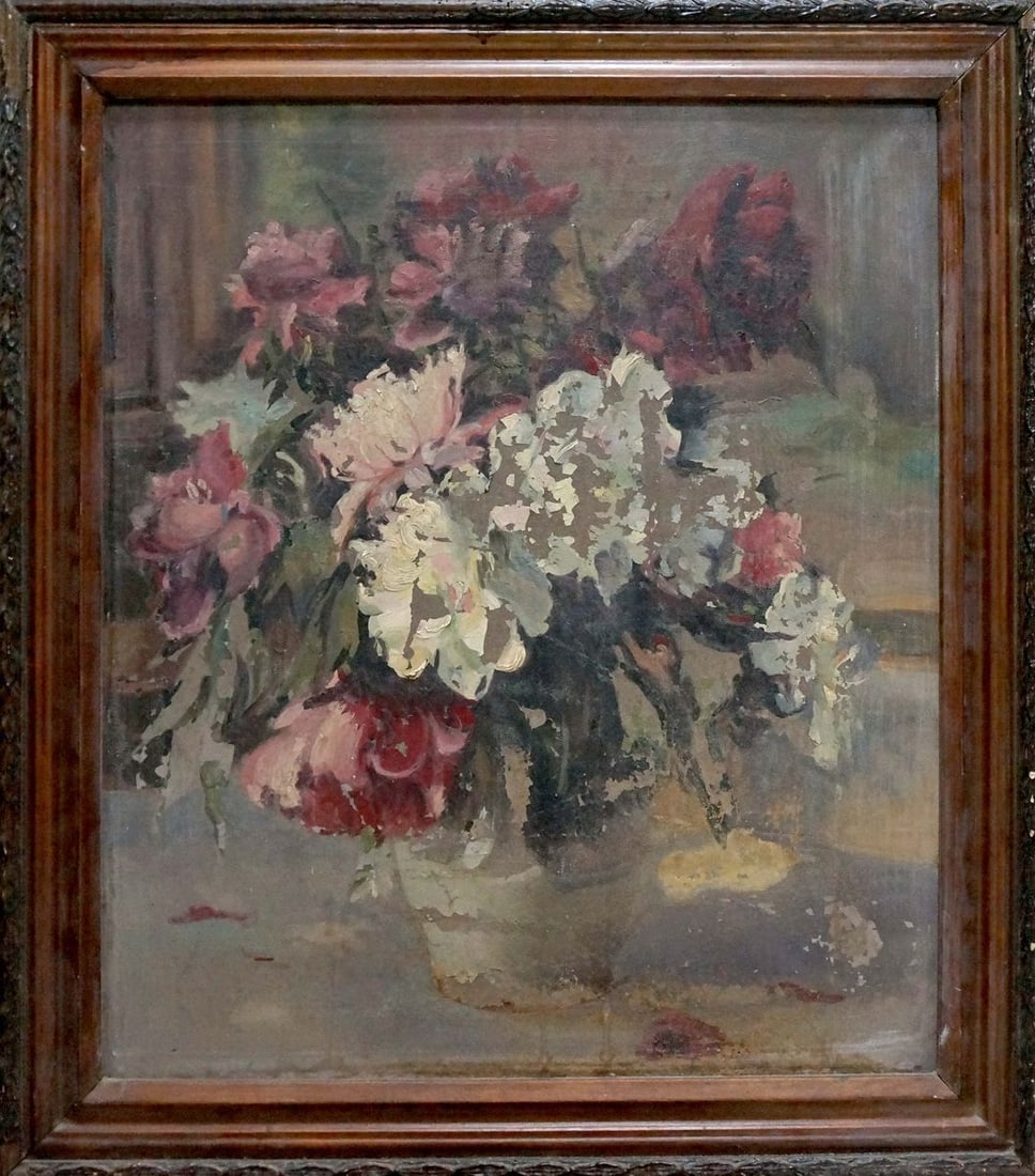 Oil painting Peonies Besedin Sergey Fotievich: No.Vern 1631 *** ABOUT THIS PAINTING *** * TITLE: "Peonies" * ARTISTS: Besedin Sergey Fotievich * SIZE: 51x60 cm/20.07x23.62 inches', frame SIZE: 62x70 cm/24.40x27.55 inches' * MEDIUM: oil, canvas * H