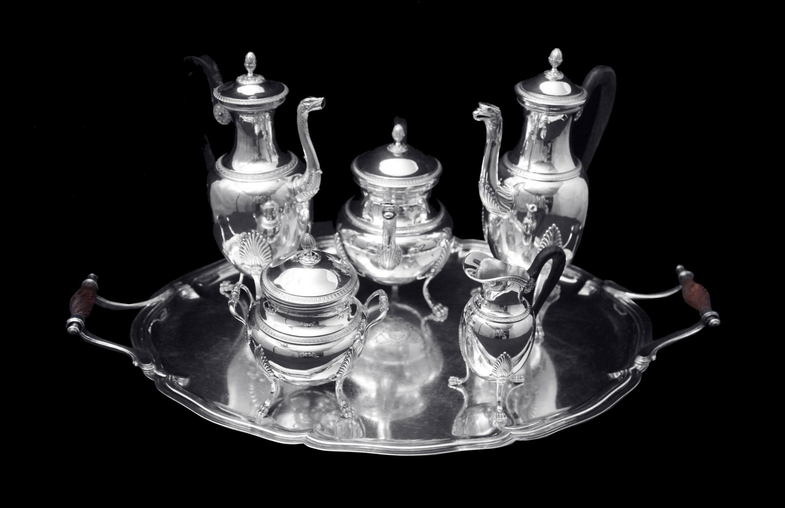 Puiforcat (Hermes) - Stunning 6pc. Antique French Sterling Silver Tea Set, Empire Style, No: Title: Puiforcat (Hermes) - Stunning 6pc. Antique French Sterling Silver Tea Set, Empire Style, No Monograms ! Description:Direct from private mansion in Paris, a magnificent 6 piece antique French st