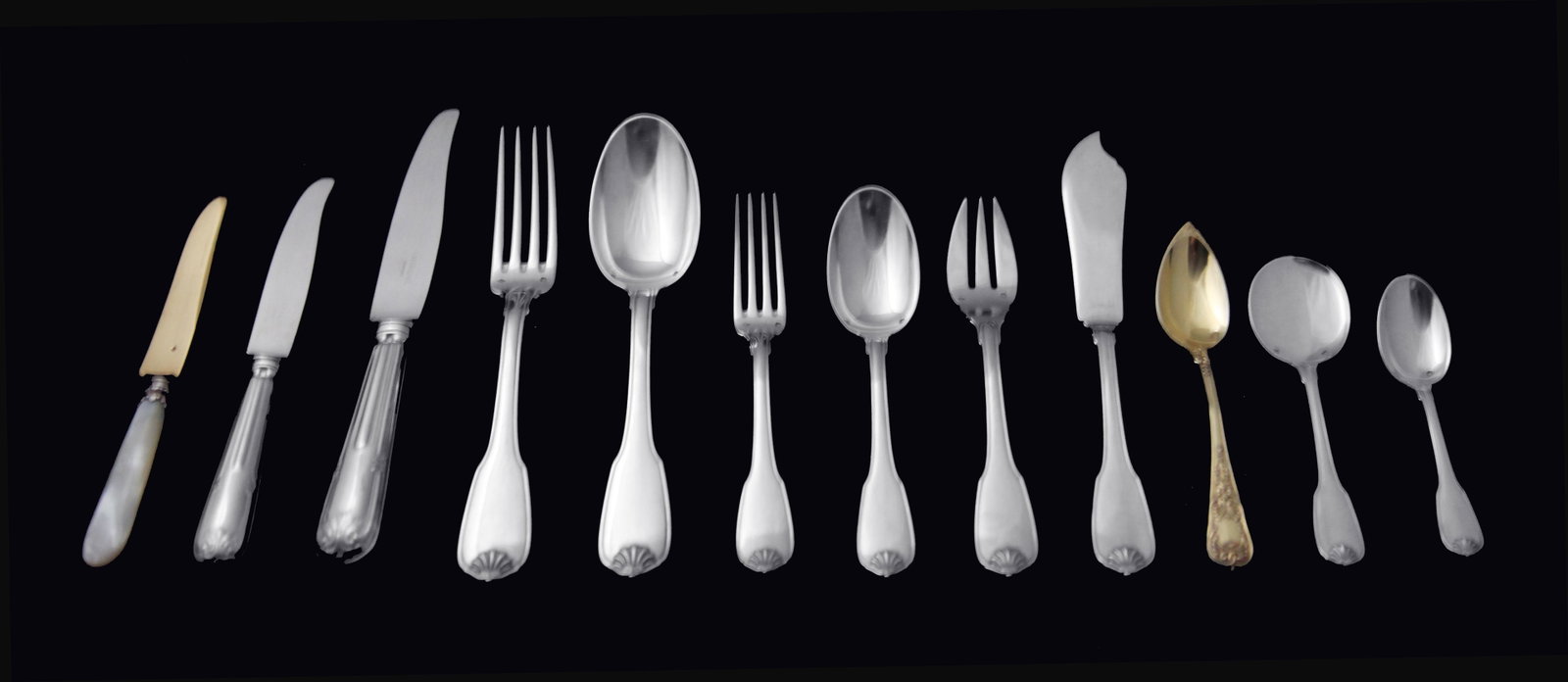 Puiforcat (Hermes) & Cardeilhac (Christofle): 182-piece Antique French Sterling Silver Flatware Set: Title: Puiforcat (Hermes) & Cardeilhac (Christofle): 182-piece Antique French Sterling Silver Flatware Set + Storage Chests ! Description:Direct from Paris: A stunning 182-piece antique sterling silve