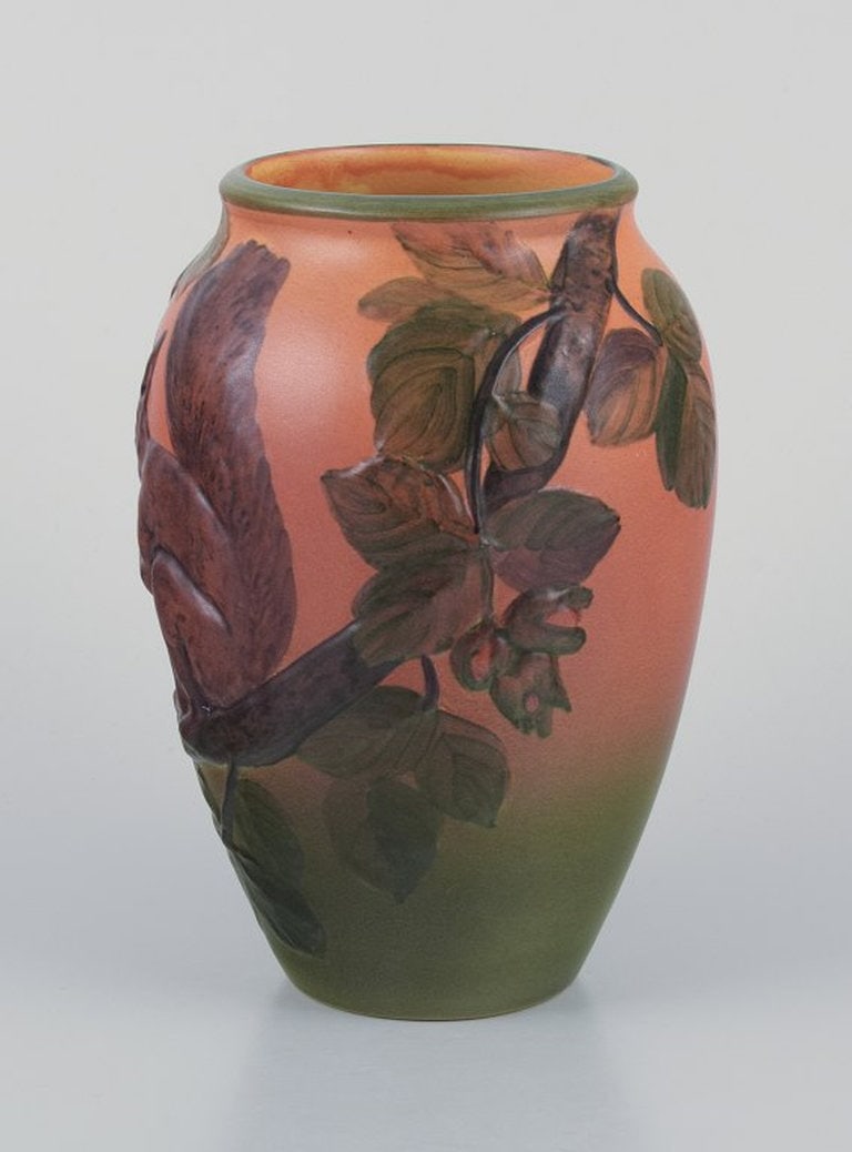 Ipsens Enke, Denmark. Ceramic vase with squirrel. Glazing in orange and green tones. 1920s/30s. - 3