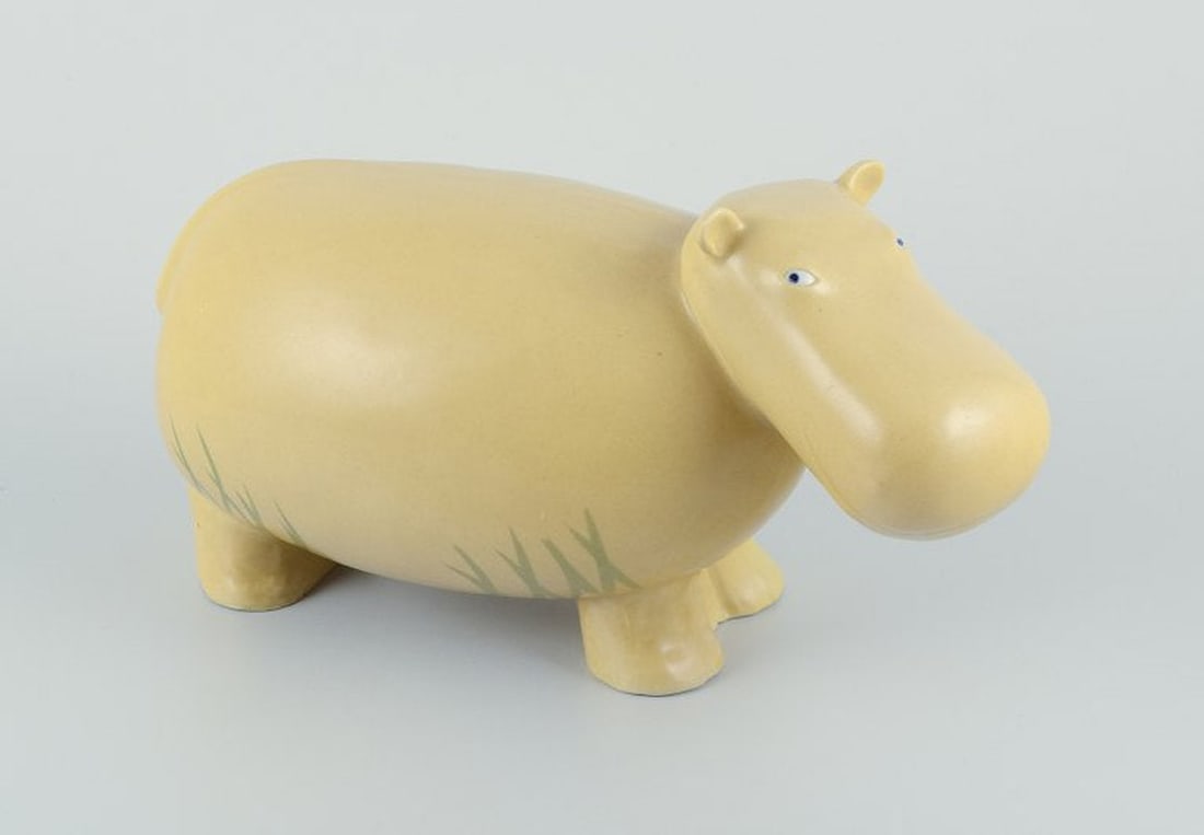 MARIANNE GUNNEMARK for Hoganas, Sweden. Very large and rare ceramic figurine of a hippo. Circa 1970s (1 of 8)