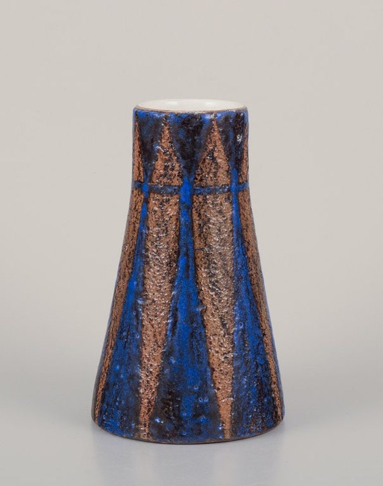 Mari Simmulson for Upsala Ekeby, Sweden. Ceramic vase with blue and earth-tone glaze. Approximately (1 of 7)
