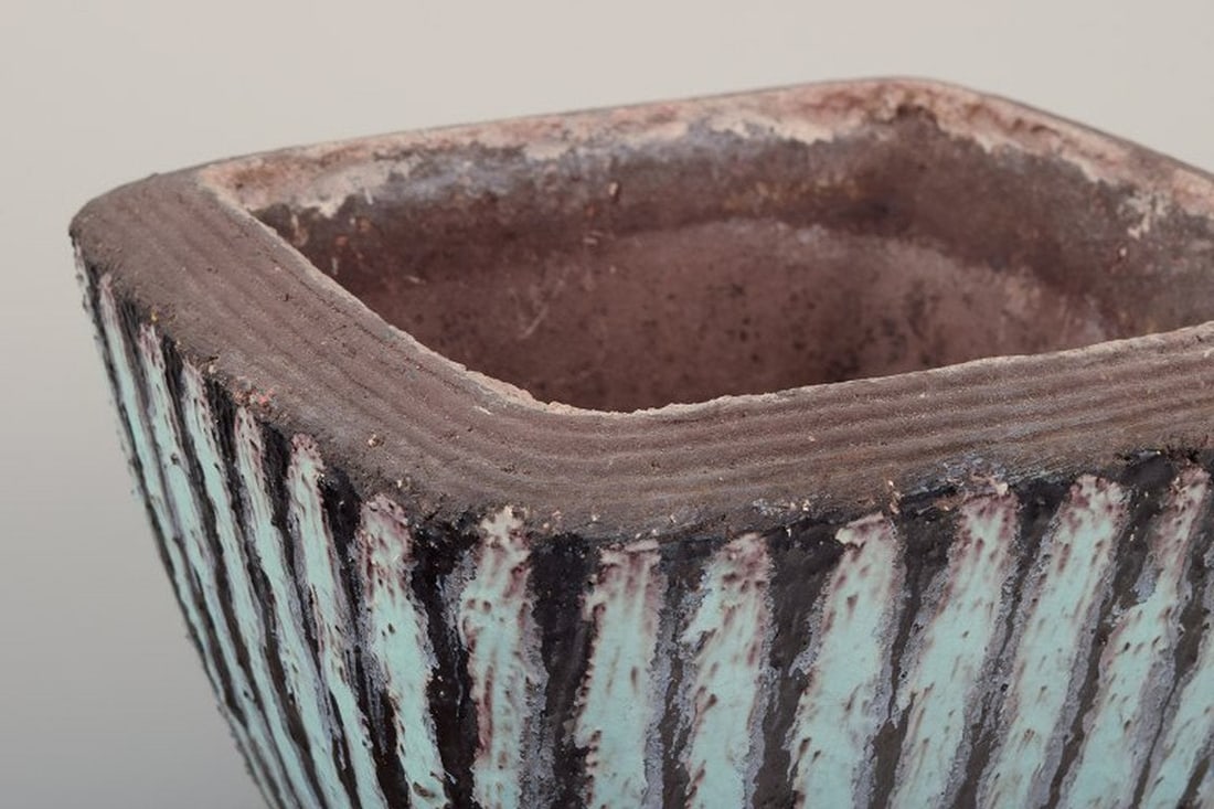 Hjordis Oldfors for Upsala Ekeby, Sweden. Rare flower pot cover. Modernist design with stripes. - 7