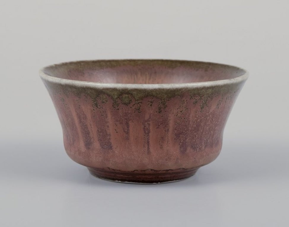 Carl Harry Stalhane for Rorstrand, Sweden. Miniature ceramic bowl with brown and green glaze. - 4