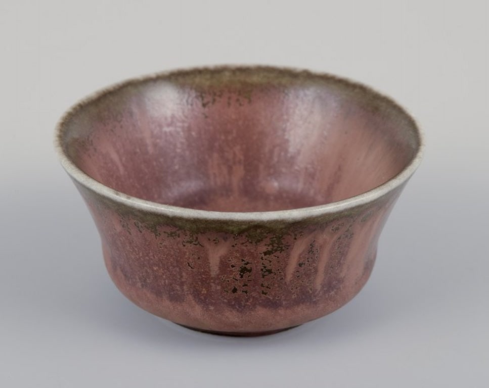 Carl Harry Stalhane for Rorstrand, Sweden. Miniature ceramic bowl with brown and green glaze. - 5