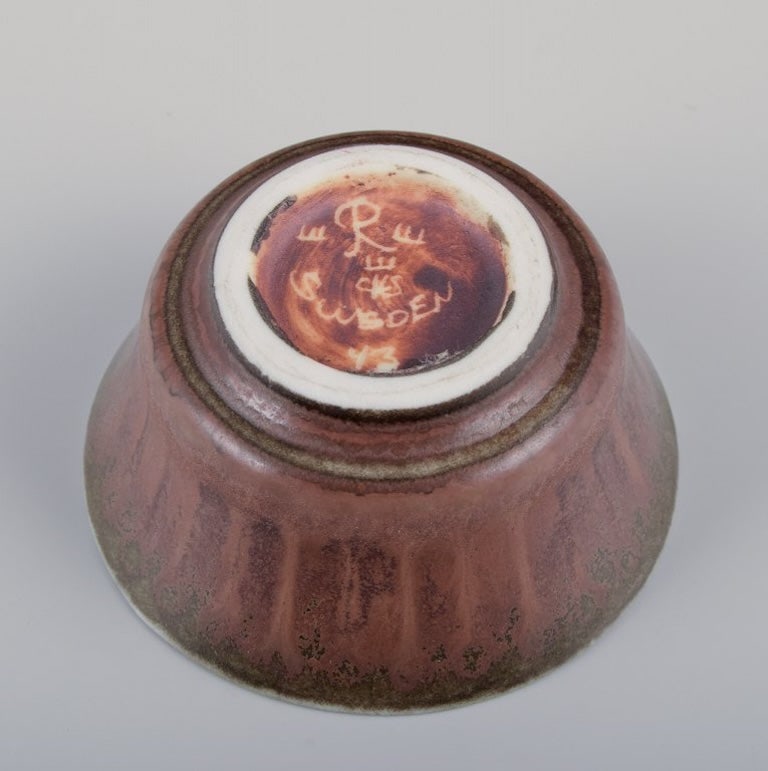 Carl Harry Stalhane for Rorstrand, Sweden. Miniature ceramic bowl with brown and green glaze. - 6
