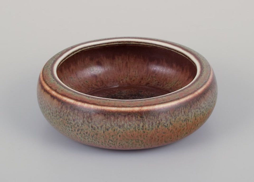 Carl Harry Stalhane for Rorstrand, Sweden. Low ceramic bowl with brown and green glaze. Mid-20th (1 of 7)
