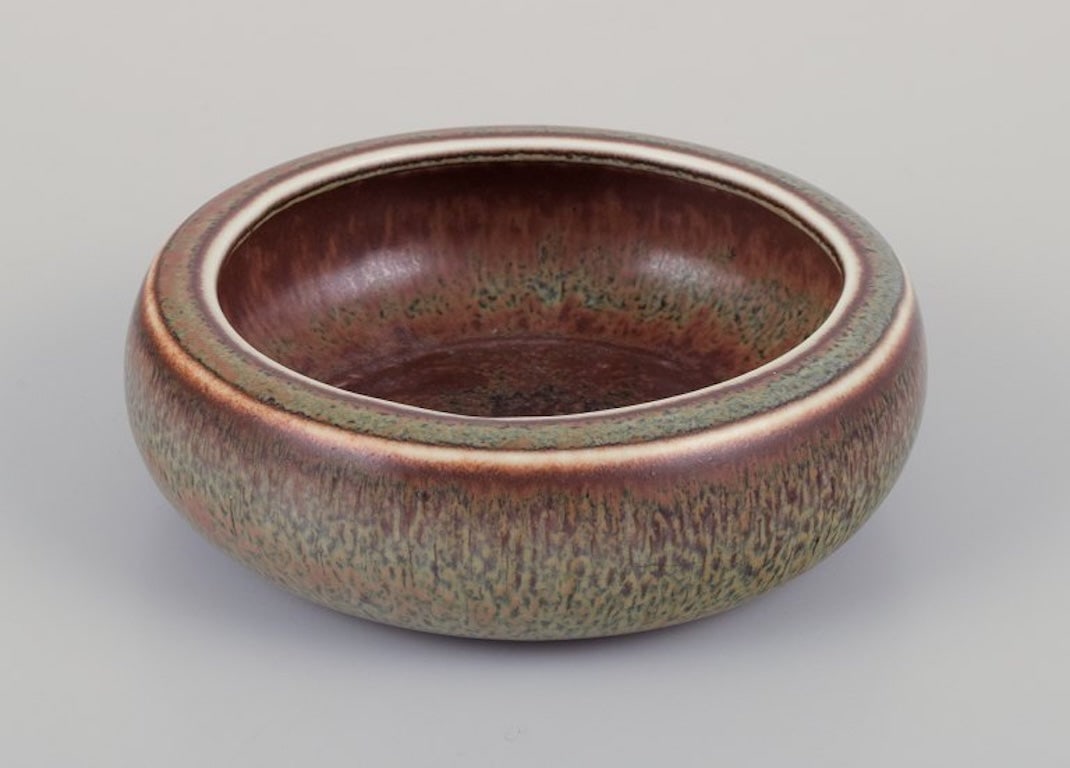 Carl Harry Stalhane for Rorstrand, Sweden. Low ceramic bowl with brown and green glaze. Mid-20th - 3