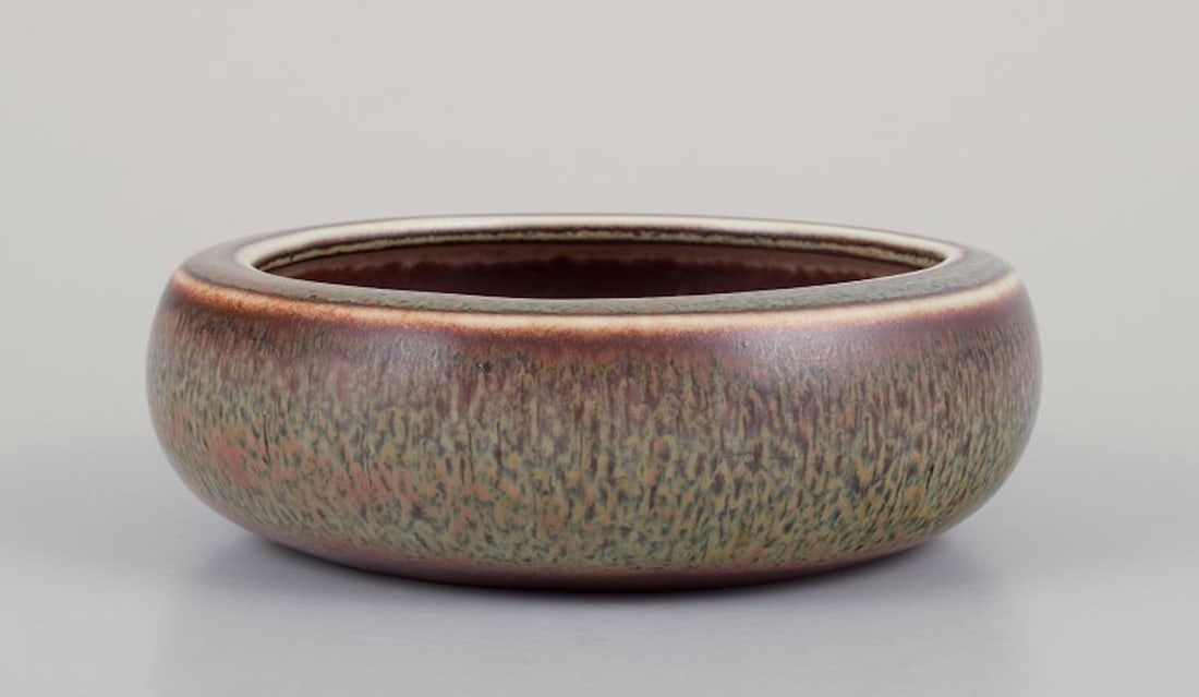 Carl Harry Stalhane for Rorstrand, Sweden. Low ceramic bowl with brown and green glaze. Mid-20th - 4