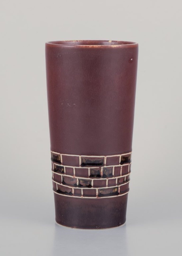 Hertha Bengtsson for Rorstrand, Sweden. Ceramic vase with glaze in shades of brown. Geometric (1 of 8)