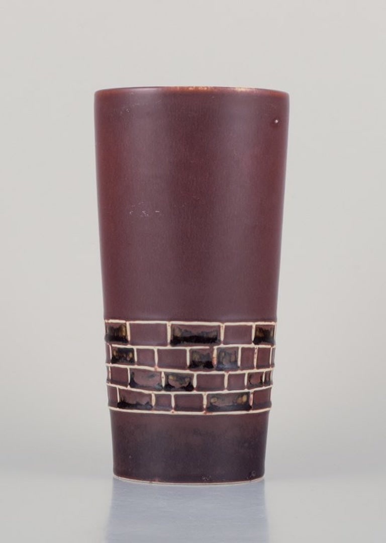 Hertha Bengtsson for Rorstrand, Sweden. Ceramic vase with glaze in shades of brown. Geometric - 3