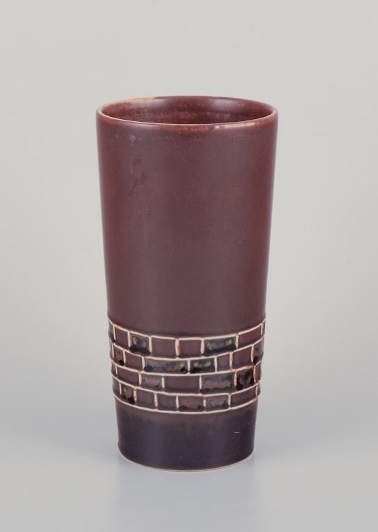 Hertha Bengtsson for Rorstrand, Sweden. Ceramic vase with glaze in shades of brown. Geometric - 4