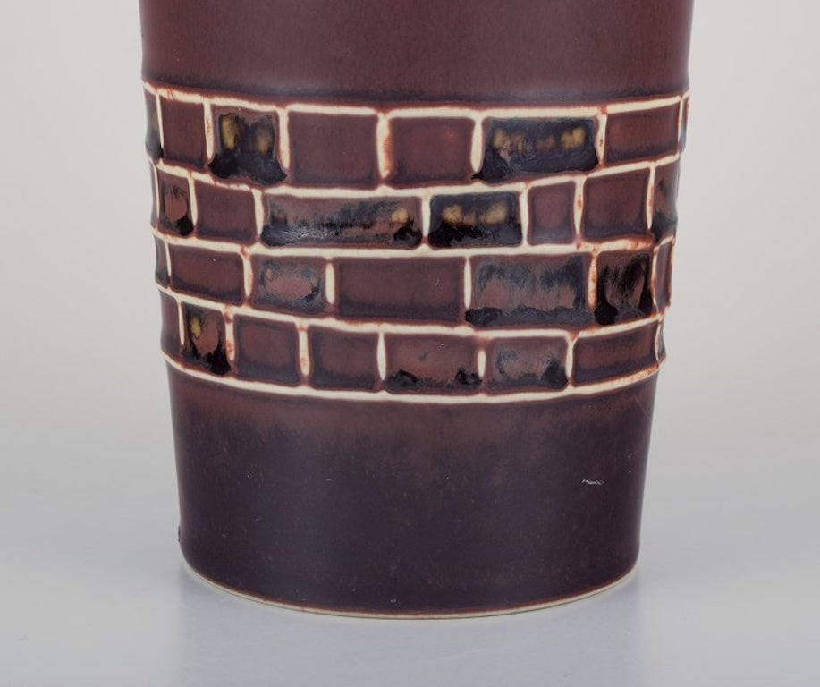 Hertha Bengtsson for Rorstrand, Sweden. Ceramic vase with glaze in shades of brown. Geometric - 5