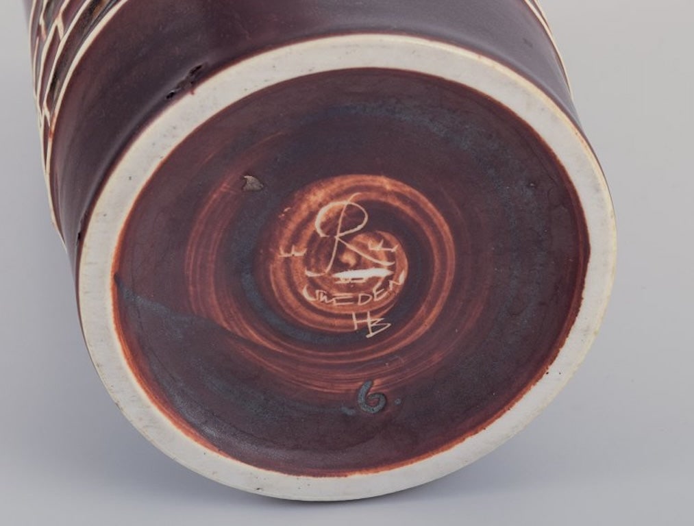 Hertha Bengtsson for Rorstrand, Sweden. Ceramic vase with glaze in shades of brown. Geometric - 8