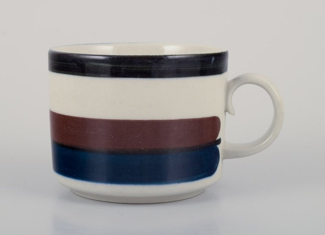 Anja Jaatinen-Winquist for Arabia, Finland. A set of five 'Kaira' stoneware teacups and saucers. - 5