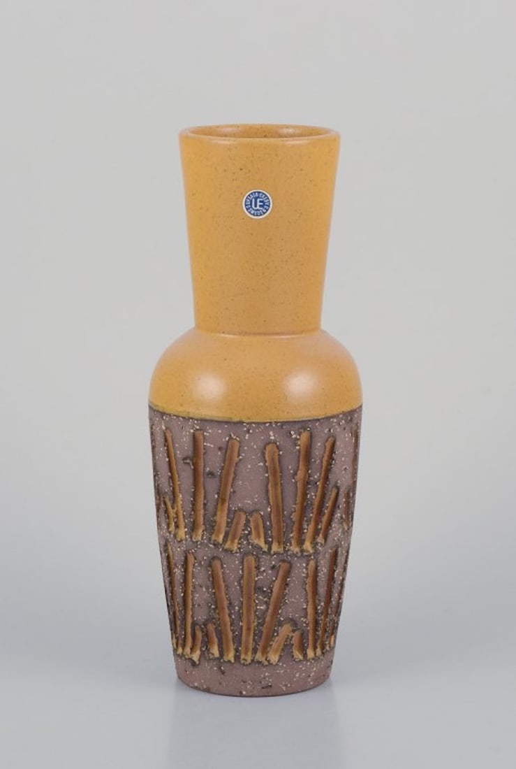 Mari Simmulson for Upsala Ekeby, Sweden. Ceramic vase in a modernist style with ochre yellow glaze. (1 of 8)