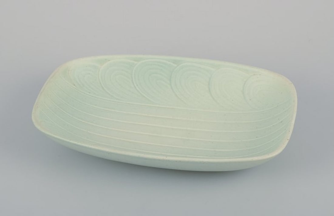 Rorstrand, Sweden. Large ceramic bowl in a modernist design. Rare model. Glaze in light green tones. (1 of 8)